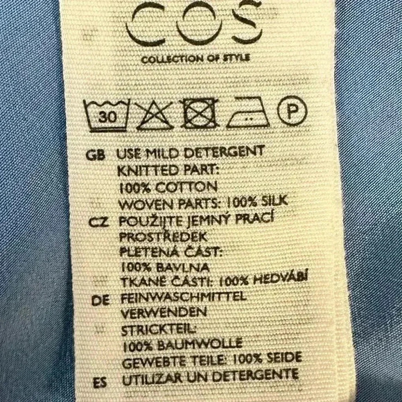 COS Silk  and Cotton 3/4 Sleeve High Low Blouse Shirt Blue Women's Size Medium - Picture 13 of 16